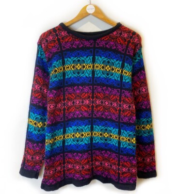 Vintage 80s Jumper Rainbow Fair Isle Retro Sweater UK