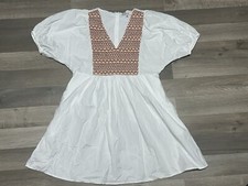 Madewell Poplin Short Geometric Embroidered V-Neck Mini Dress - Size L