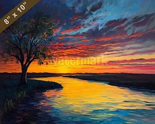 Mississippi river delta at sunset oil painting 8x10 Print