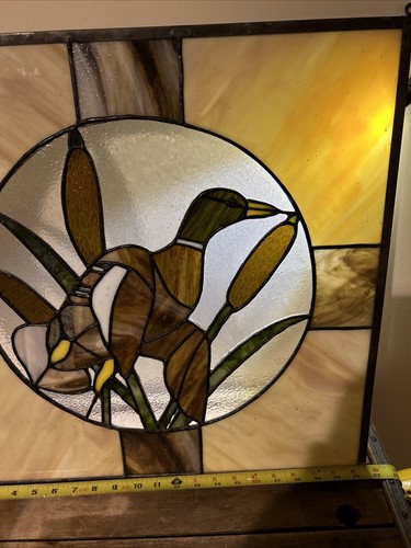 Vintage Tiffany Style Stained Glass Mallard Duck Window Art Bevel Edges ~21x21” - Picture 17 of 18