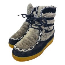 Vintage SNOWLAND Boots Women Size 6 Black Suede Shearling Faux Fur Boho Outdoor