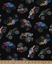 Monster Trucks Dirt Sports Crushers Black Cotton Fabric Print by Yard D471.28