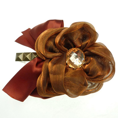Haarspange Haarspange Blume Organza kupferfarben Knoten Satin rot rost & bronze