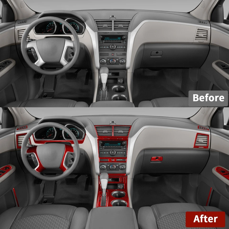 Kits de 38 piezas de fibra de carbono rojo embellecedor interior completo para Chevrolet Traverse 2009-2012 Foto 3 de 4