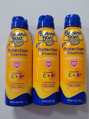 3 Banana Boat Protection & Vitamins Sunscreen Spray  4.5 oz SPF 50-SHIPS FREE