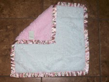 Bearington Baby Collection 16 x 16 Plush Security Blankie Lovie Green Pink Satin