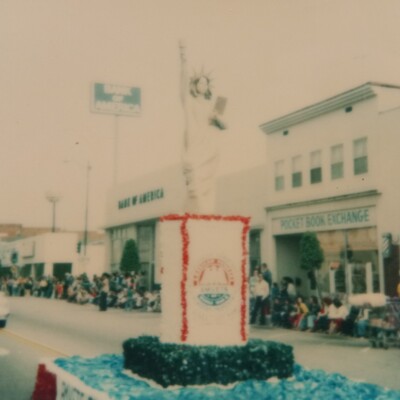 Vintage Polaroid Photo Street Parade Float Statue Of Liberty Found Art Snapshot 