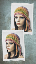 crochet womans handmade biker skull hat beanie chemo fall rainbow USA made