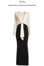  424 Misha Women's Ivory V-Neck Long Sleeve Cutout Aldina Mermaid Dress Size M