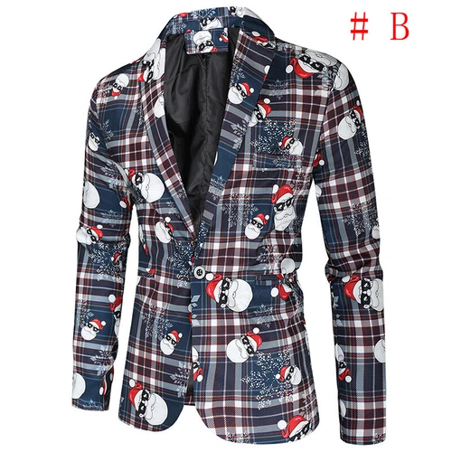 Mens Christmas Blazer Festive Coat Print Suits Jacket Xmas Party Jacket Costumes - Picture 15 of 54