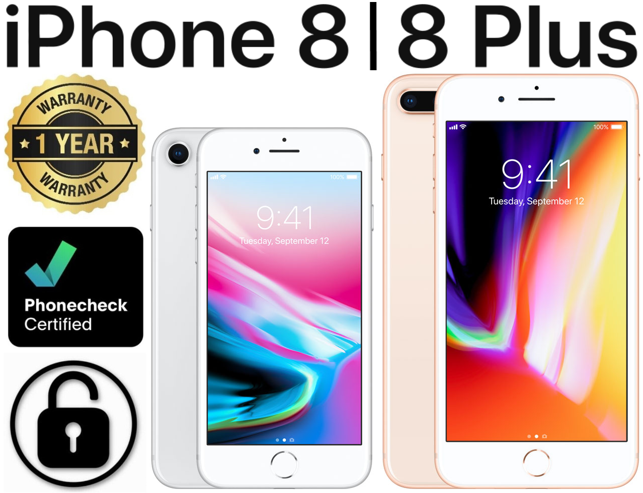 Apple iPhone 8 | 8 Plus 64GB 128GB 256GB GSM Unlocked AT&T T-Mobile Metro Good!