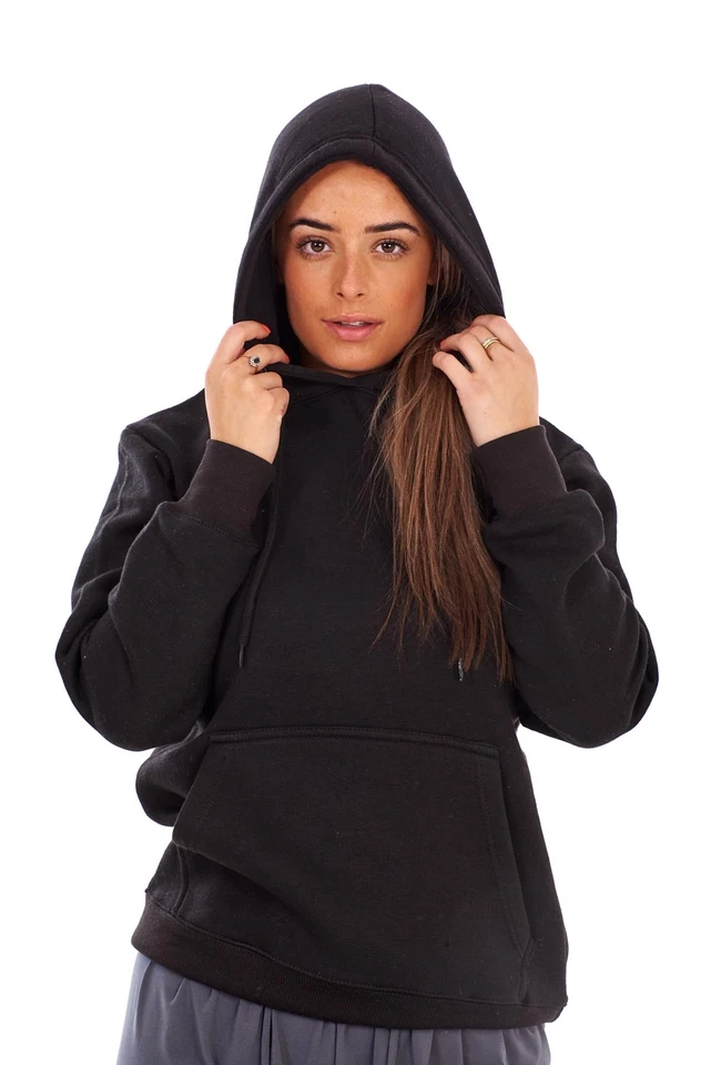 Ladies Pullover Plain Hoodies Branded Pocket Hooded Fleece Top Sweatshirt - Image 2 of 4