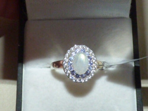 Excelente anillo de tanzanita y piedra lunar arco iris