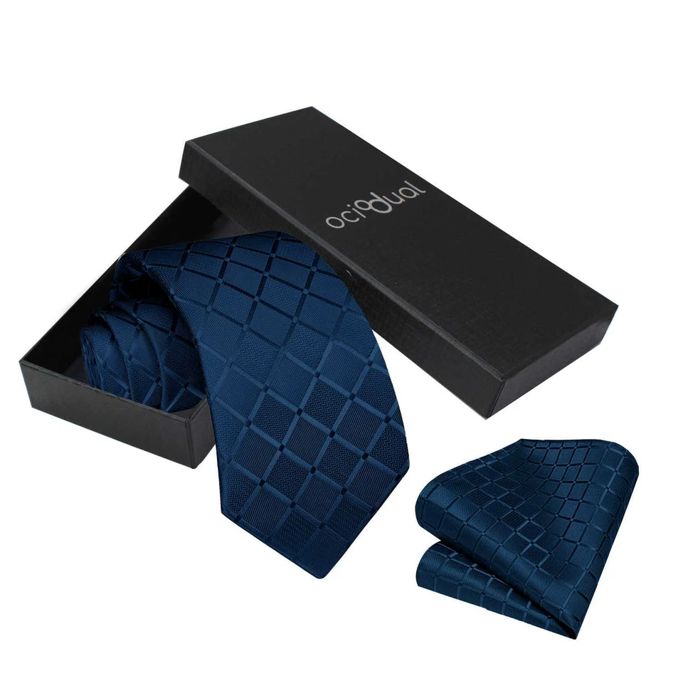 Cravatta e Pochette, a quadri, Colore Blu Scuro - Immagine 2 di 4
