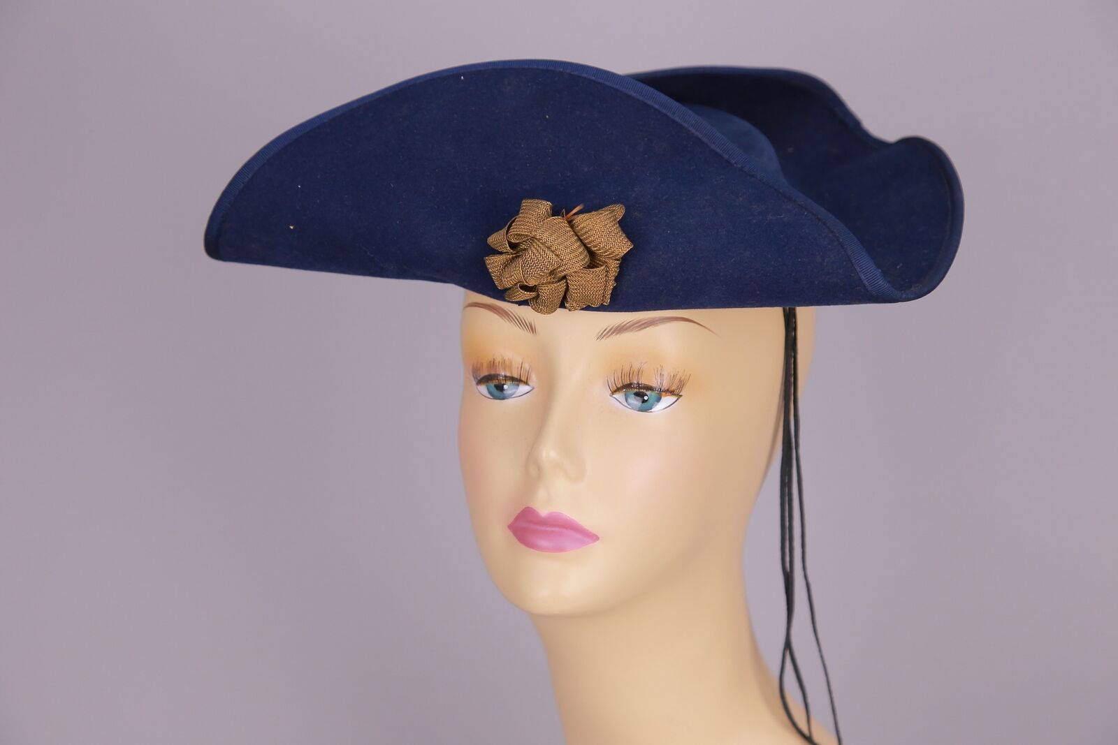 Antique Edwardian hat wide brim metallic ribbon - image 1