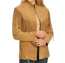 Cappotto donna 100% vera pelle scamosciata frange stile western cowgirl rodeo...