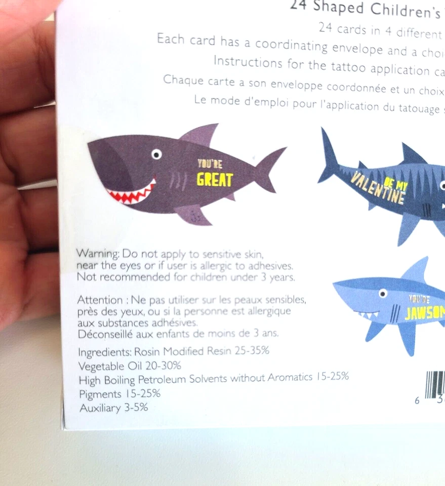 Meri Meri 24 Greeting Cards “Valentines” NIB ~ Sharks ~ Tattoos - Image 4 of 4