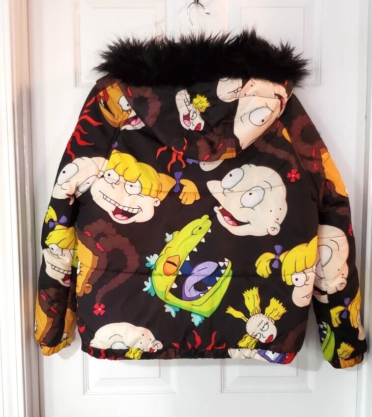 Rugrats Nickelodeon Full Silver Zipper Puffer Coat Fur Hood Members Only Sz M - Image 2 of 4
