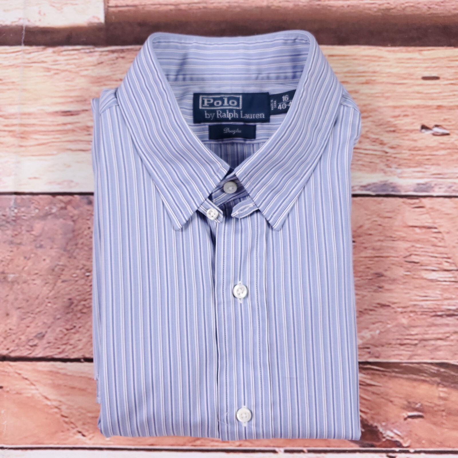 Polo Ralph Lauren camicia con bottoni uomo 16 40 41 blu bianco abito pony Douglas