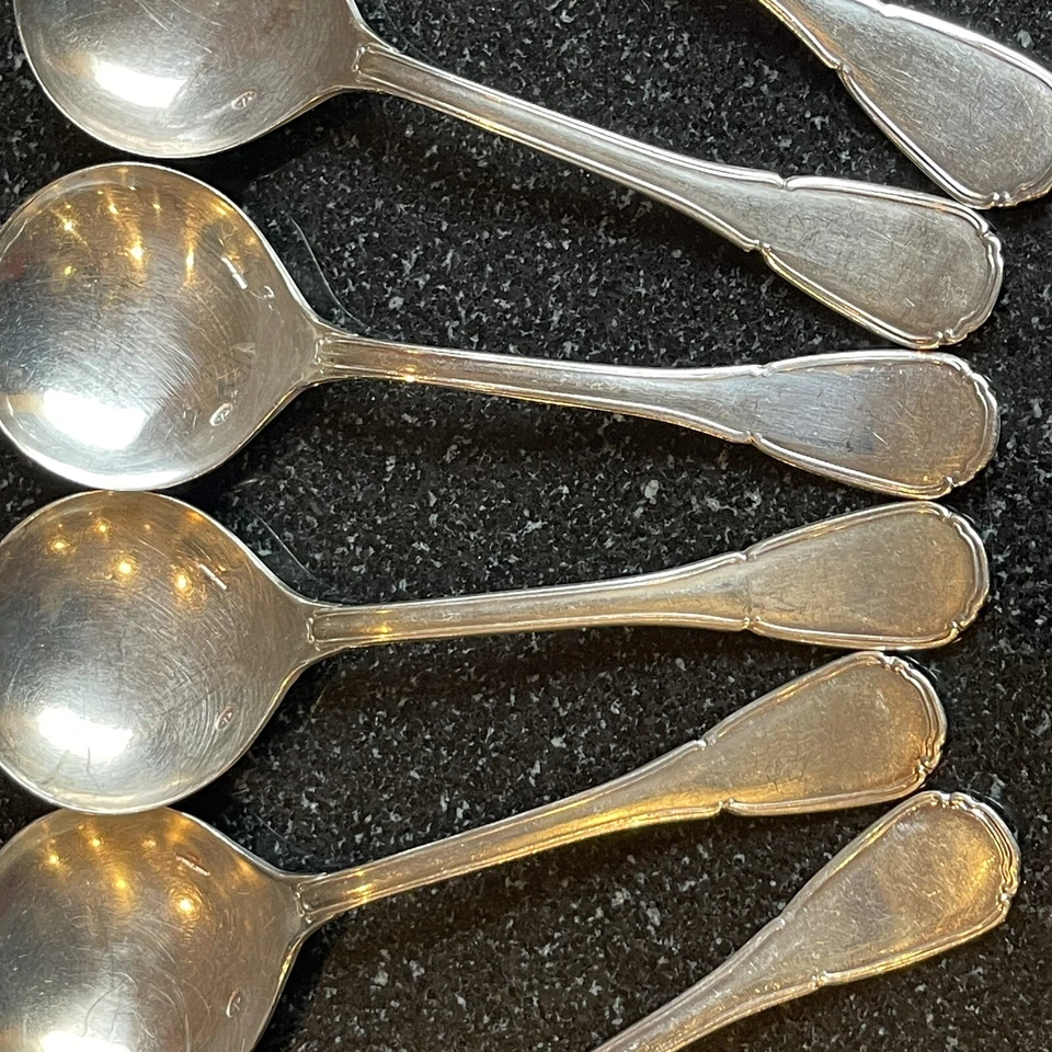 Sambonet Italia Cucharas 6 Tazones Redondos Crema Sopa Plateado Níquel Barroco Rollos Foto 3 de 4