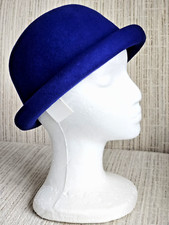 100 WOOL BLUE ROLLED RIM BOWLER DERBY HAT; UNISEX; CLOWN