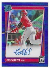 2021 DONRUSS OPTIC JOSE GARCIA RATED ROOKIE BLUE PRIZM AUTO #RRS-JG 71/75 REDS