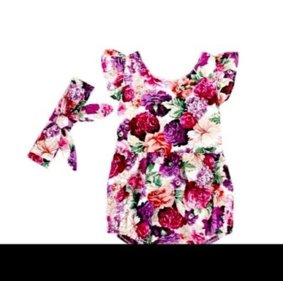 Little Love Boutique Baby Romper with Matching Headband, Floral Print, Size XS
