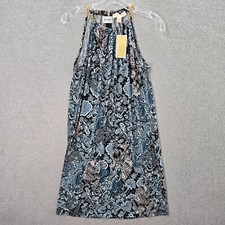 Michael Kors Women Dress Small Blue Paisley Floral Midi Trapeze Chain NWT