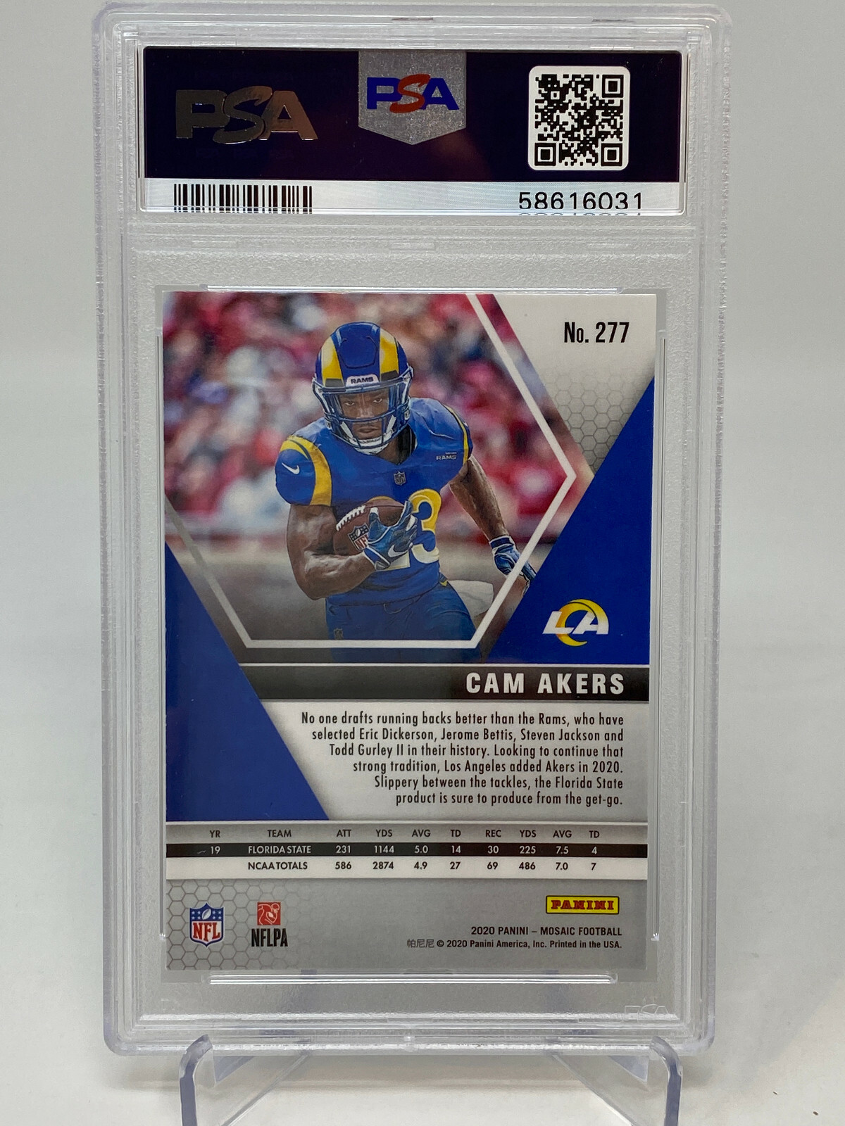 2020 Panini Mosaic #277 Cam Akers Rookie Card - PSA 10 view 3