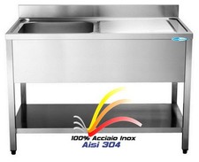 Lavello cm120x70x85 in Acciaio Inox 100% AISI 304 Lavatoio 1 Vasca Sx + Ripiano