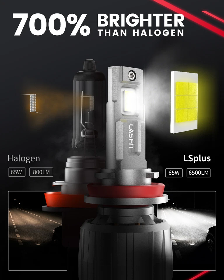 Lasfit H11 LED Headlight Low Beam Bulb 6000K 13000LM Extreme Bright Plug Play - Imagem 3 de 4