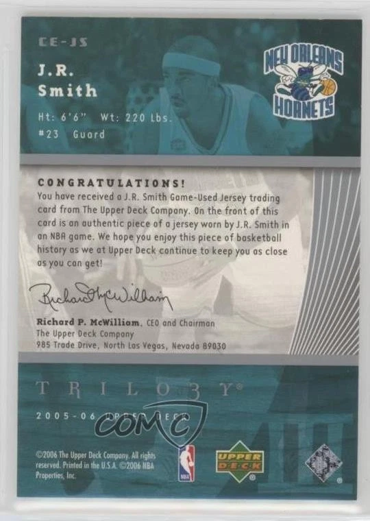 2005-06 Upper Deck Trilogy The Cutting Edge Jersey JR Smith #CE-JS - Image 2 of 2
