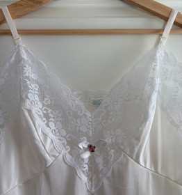 Vintage Babydoll Slip Dress 34 S M Nylon Antron III Satin Lace Coquette Feminine