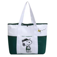 2025 New Starbucks Snoopy Tote Bag Shoulder Bag  WHITE/GREEN Color