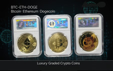 Set BTC-ETH-DOGE Bitcoin Collective Coin with Case Gold Bitcoin Limited Edition