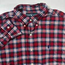 Ralph Lauren Button Down Shirt Large Red Plaid Classic Long Sleeve Pony