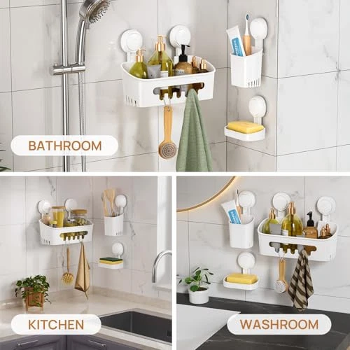 Shower Caddy Suction Cup Set Shower Organizer & Soap Holder & Toothbrush