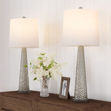 Lavish Home 30 Inch Table Lamps Set Of 2 Contemporary Hammered Glass Lights For