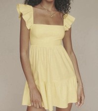 Reformation Jeune Dress Size 12 Butter Yellow Babydoll Sundress Ruffle Cotton