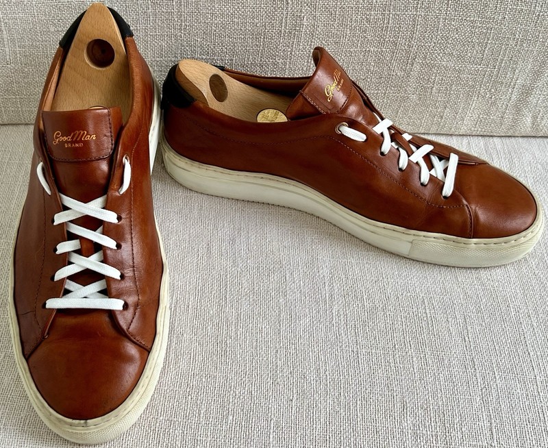 Good Man Brand Tan Dark Vachetta Leather Legend Sneaker US 10 Made in Italy $298