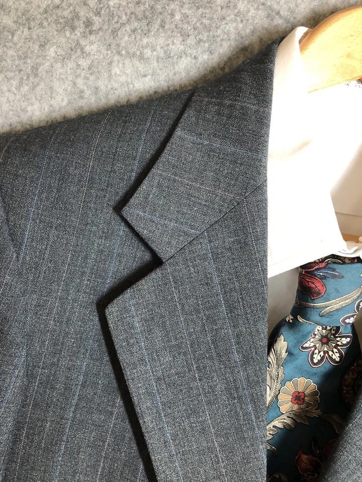 Traje DiBenedetto 38R Blazer Traje Abrigo Gris Pantalones a Rayas 32 Clásico de Negocios Foto 3 de 4