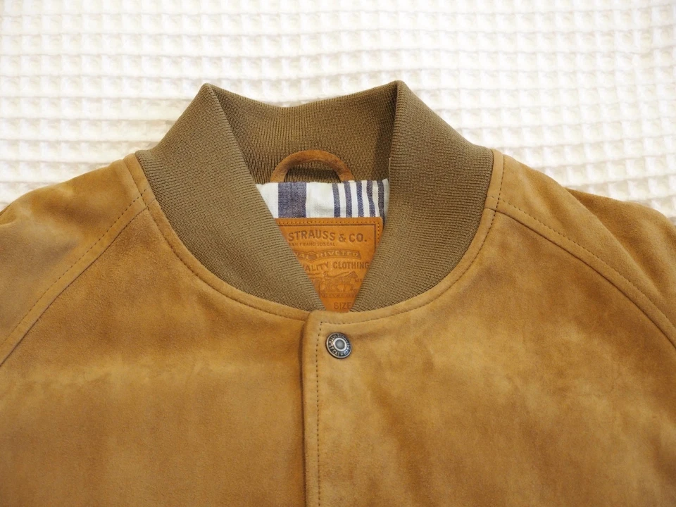 £320 NEW LEVI'S SUEDE VARSITY BOMBER JACKET HARVEST GOLD 696460000 LARGE TAN - Image 2 of 4