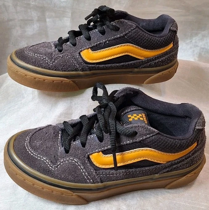 VANS Caldron Jóvenes Niños Talla 12 Negro Con Cordones Gamuza Tenis Zapatos Azul Marino/Amarillo Foto 4 de 4