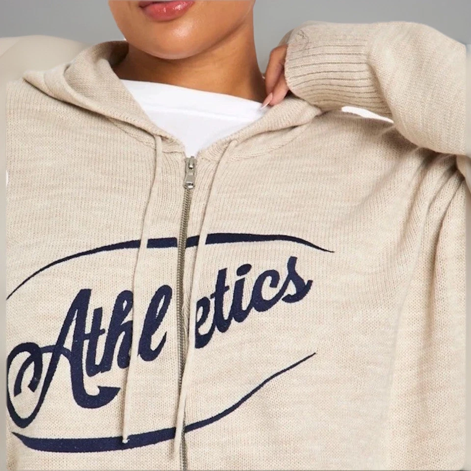 NUEVO CON ETIQUETAS Athletics Boohoo Plus Sudadera con Capucha Crema de Gran Tamaño Tejido con Cremallera para Mujer 16/18 Foto 3 de 4