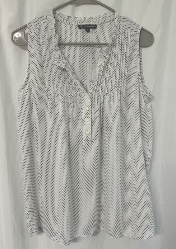 Adrianna Papell Top Sleeveless Ruched White w/ Black Polka Dots Sz Small