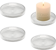 4 Pcs 3.5 in Glass Candle Plates for Pillar Candles, round Pillar Candle Holders