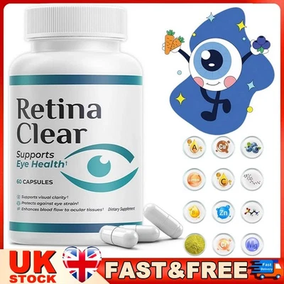 RETINA CLEAR Vision Support 60 Capsules - Prevents Eye Fatigue and Improves Visual Focus UK