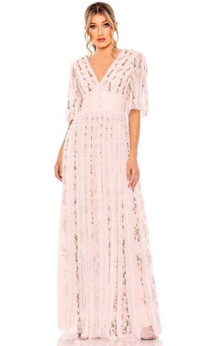 Mac Duggal Blush Pink Multi Floral Embroidered Ruffled Dress Size 24 $798