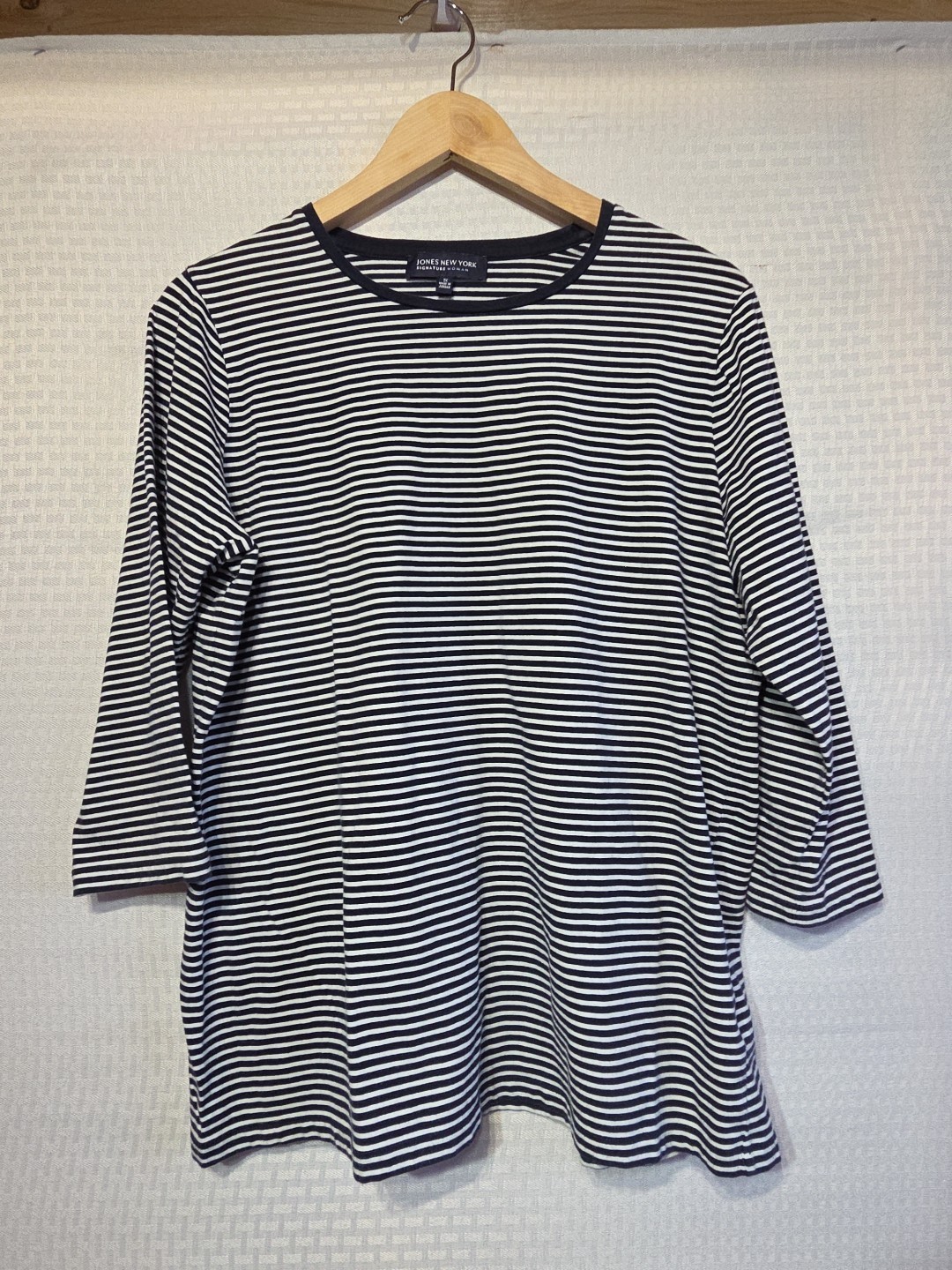 Jones New York Signature 1X Breton Stripe 3/4 Sleeve Cotton Blend Tee Nautical..
