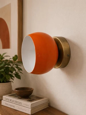 Juego de aplique de pared Orb de esmalte naranja, lámpara de pared moderna... - Imagen 1 de 4